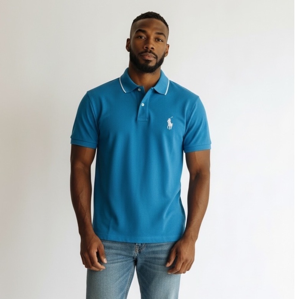 Polo Golf Ralph Lauren Polo Mens M Blue Performance Pro Fit Pima Cotton EUC